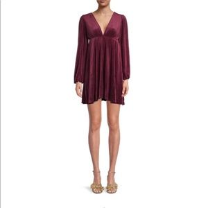 Deep V-Neck Velvet Red Dress